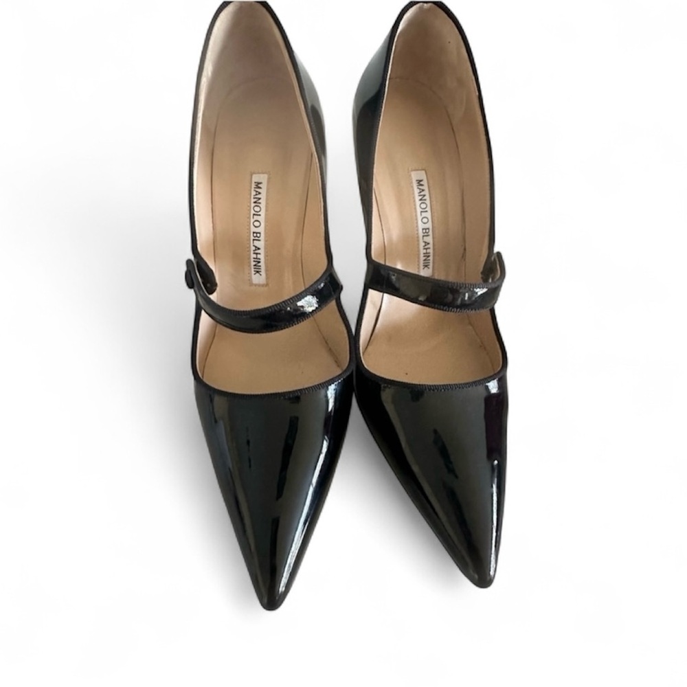 ❌SOLD❌ Manolo Blahnik Campari 105mm Mary Jane Heels Black Patent Leather 39 - Picture 5 of 11